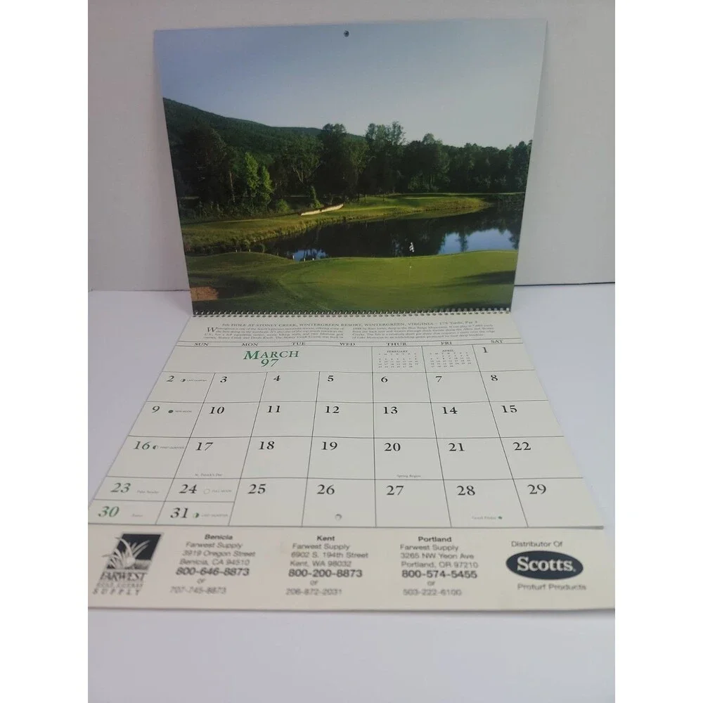 Vintage 1997 Golf Appointment Calendar Farwest Supply Scotts Golf Courses Spiral